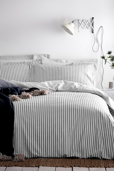 The Linen Yard Grey Hebden Striped Duvet Cover and Pillowcase Set