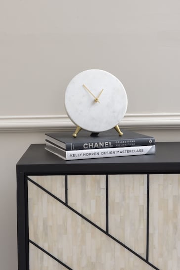 Libra White Round Marble Mantel Clock
