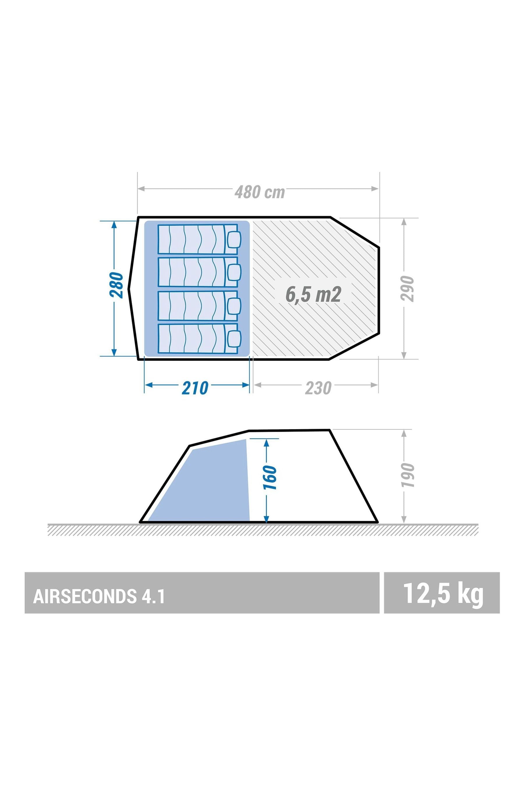 Buy Decathlon Grey Four Person Air Tent Air Seconds 4.1xl from