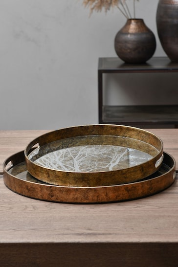 Libra Interiors Set of 2 Gold Trays With Tree Design