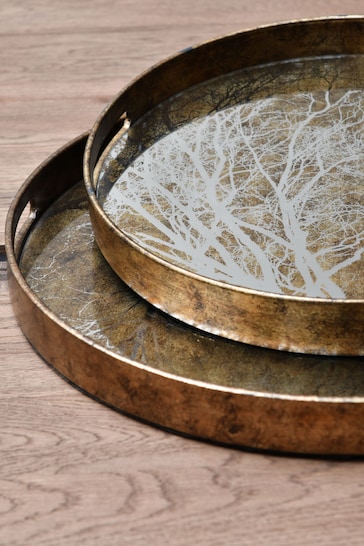 Libra Interiors Set of 2 Gold Trays With Tree Design