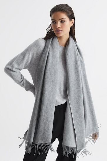Reiss Soft Grey Picton Wool-Cashmere Scarf