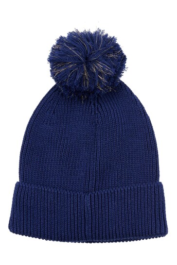 dark blue bobble hat