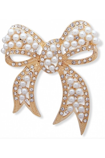 Buy Anne Klein Ladies Gold Tone Pearl Bow Basic Ak Box Brooch from the ...