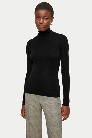 Buy Jigsaw Tate Silk Cotton Black Polo Jumper from the Next UK online shop