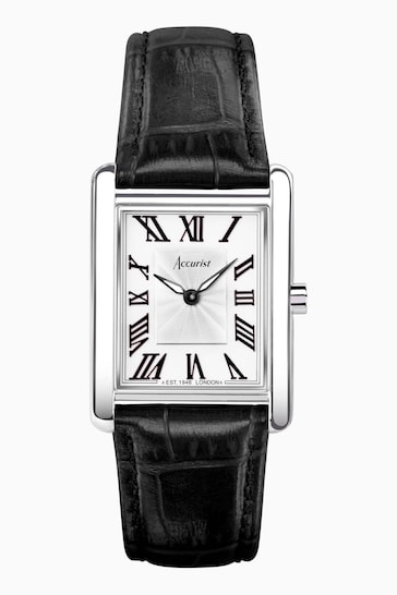 Accurist Womens Black Rectangle Leather Strap Analogue Watch