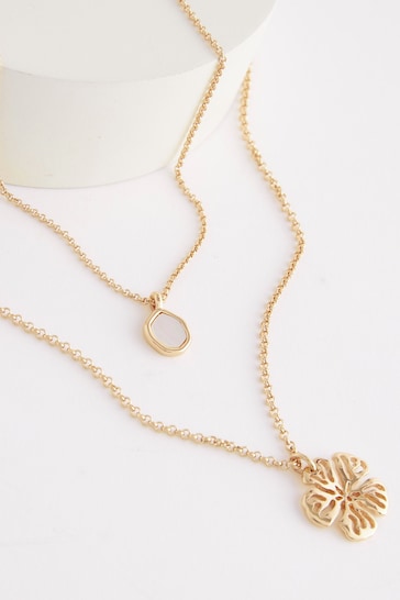 Gold Tone Floral Layered Necklace