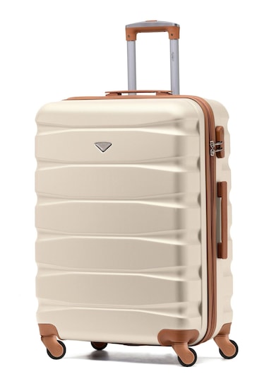 Flight Knight Cream Medium Hardcase Lightweight Check In Suitcase With 4 Wheels