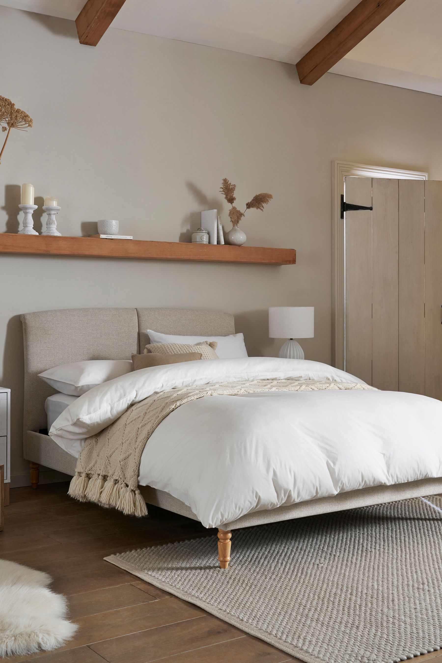 Buy Tweedy Plain Light Natural Hove Upholstered Bed Frame from the