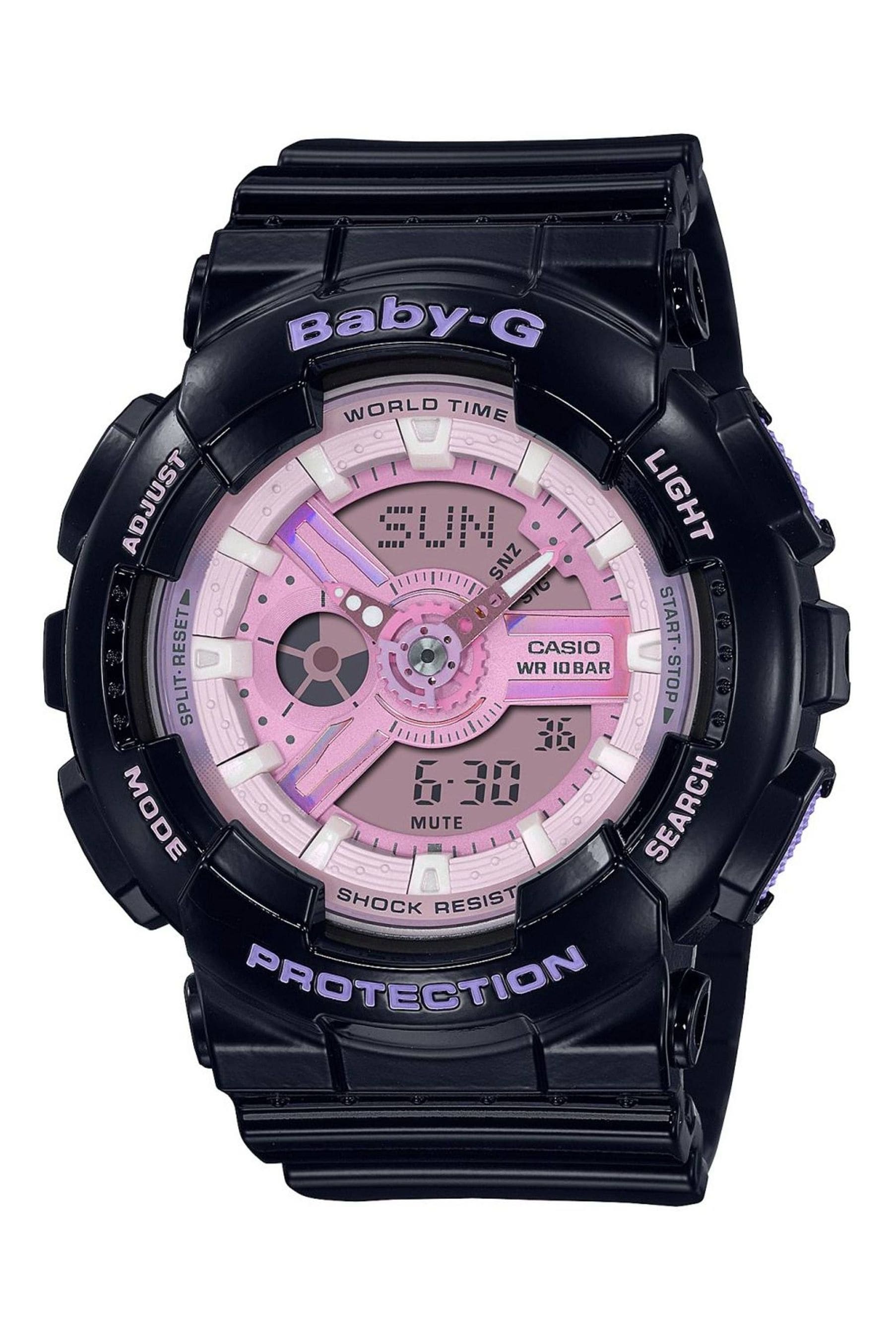 Casio Baby G BA 110PL 1AER Black and Pink Plastic Resin Quartz Chronograph Watch