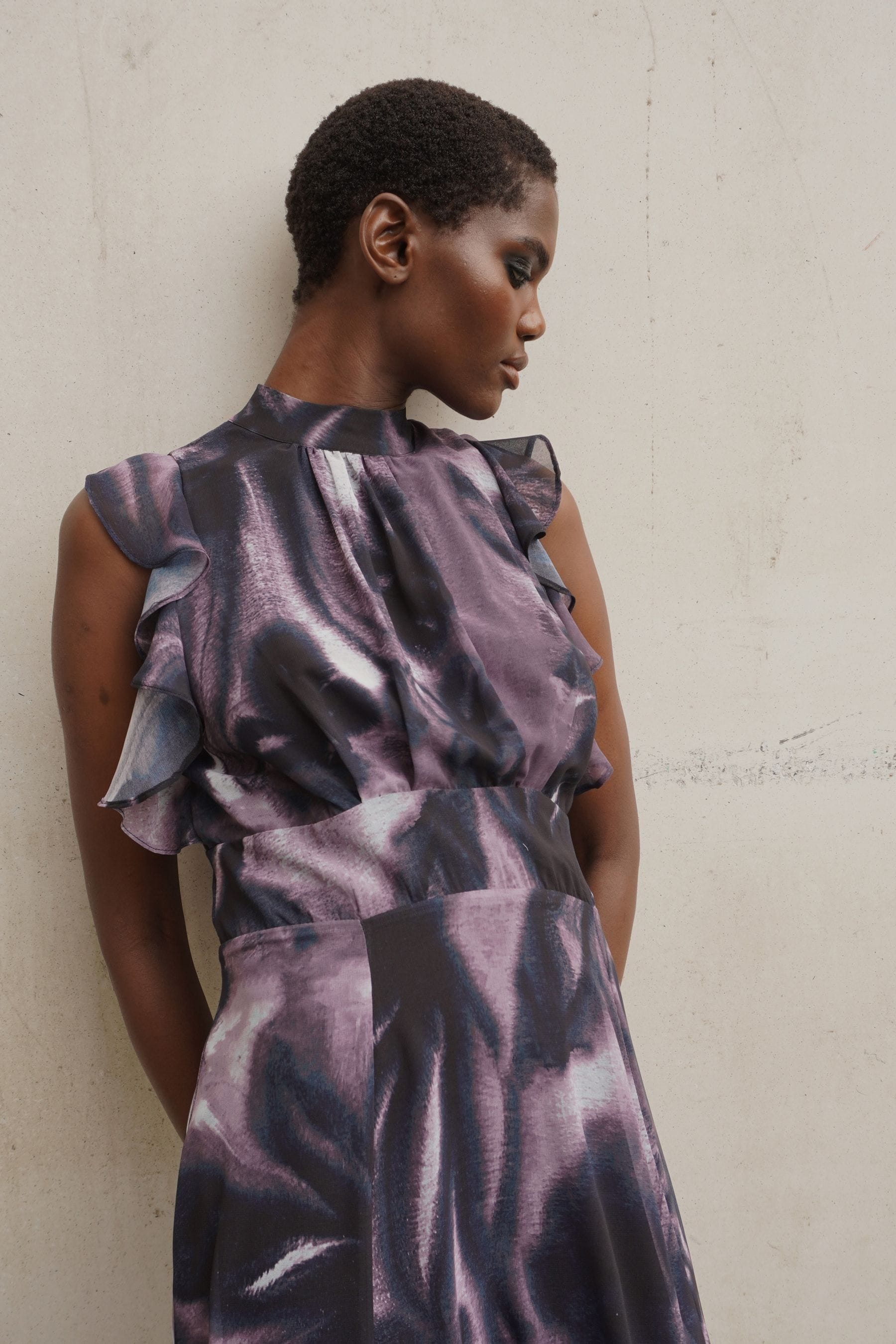 Ruffle sleeve high low maxi dress online