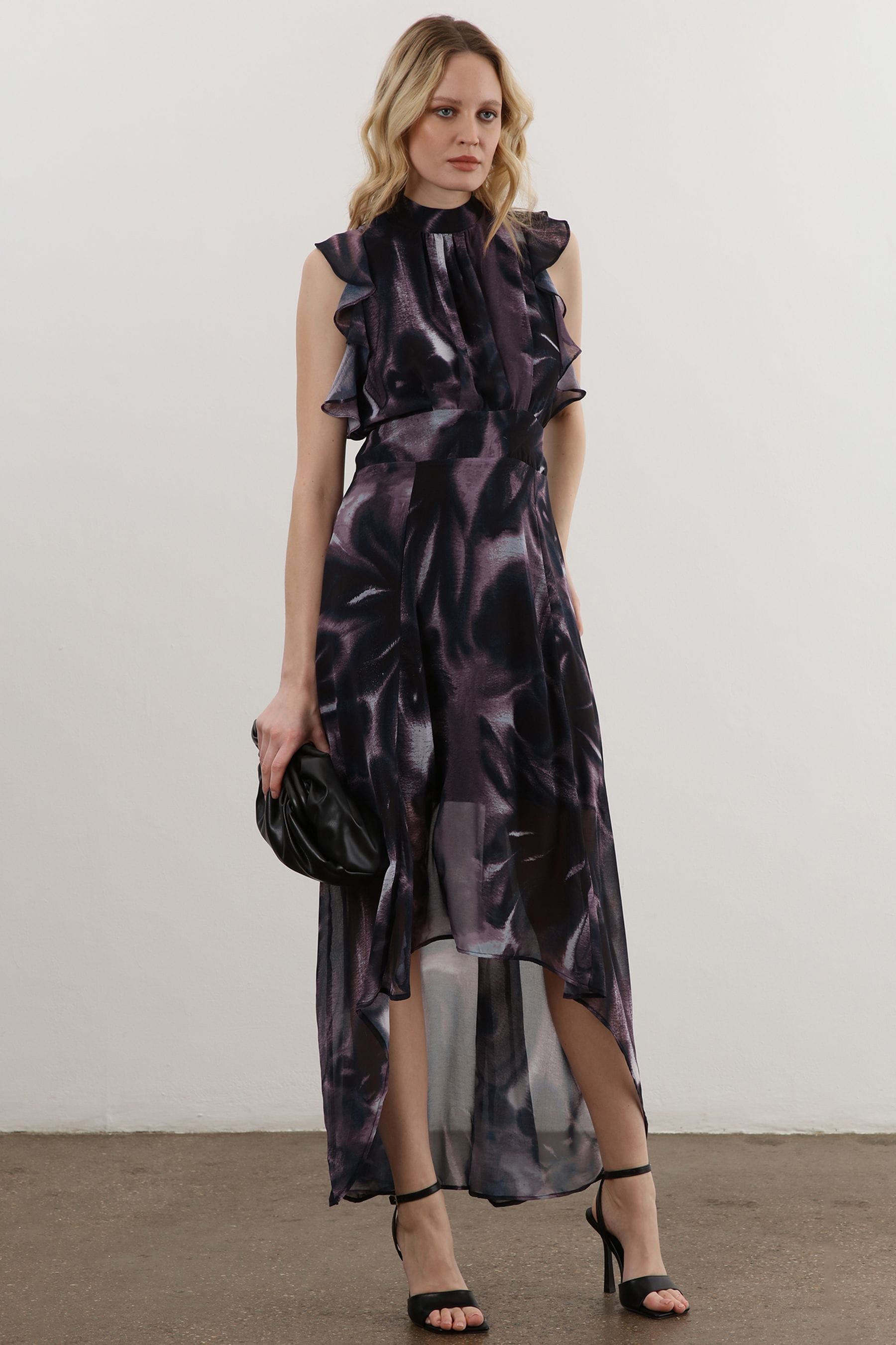 Ruffle sleeve high outlet low maxi dress