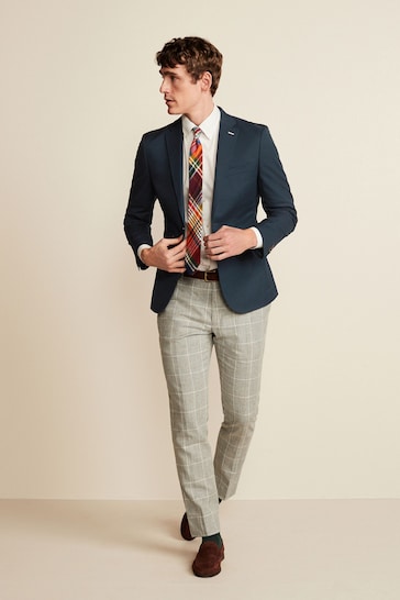 Navy Slim Cotton Stretch Blazer