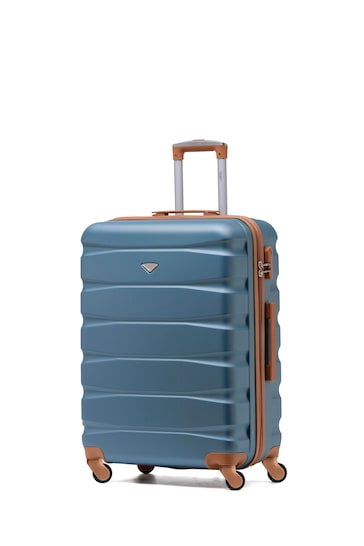 Flight Knight Blue/Tan Medium Hardcase Lightweight Check In Suitcase With 4 Wheels