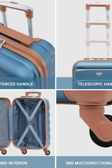 Flight Knight Blue/Tan Medium Hardcase Lightweight Check In Suitcase With 4 Wheels
