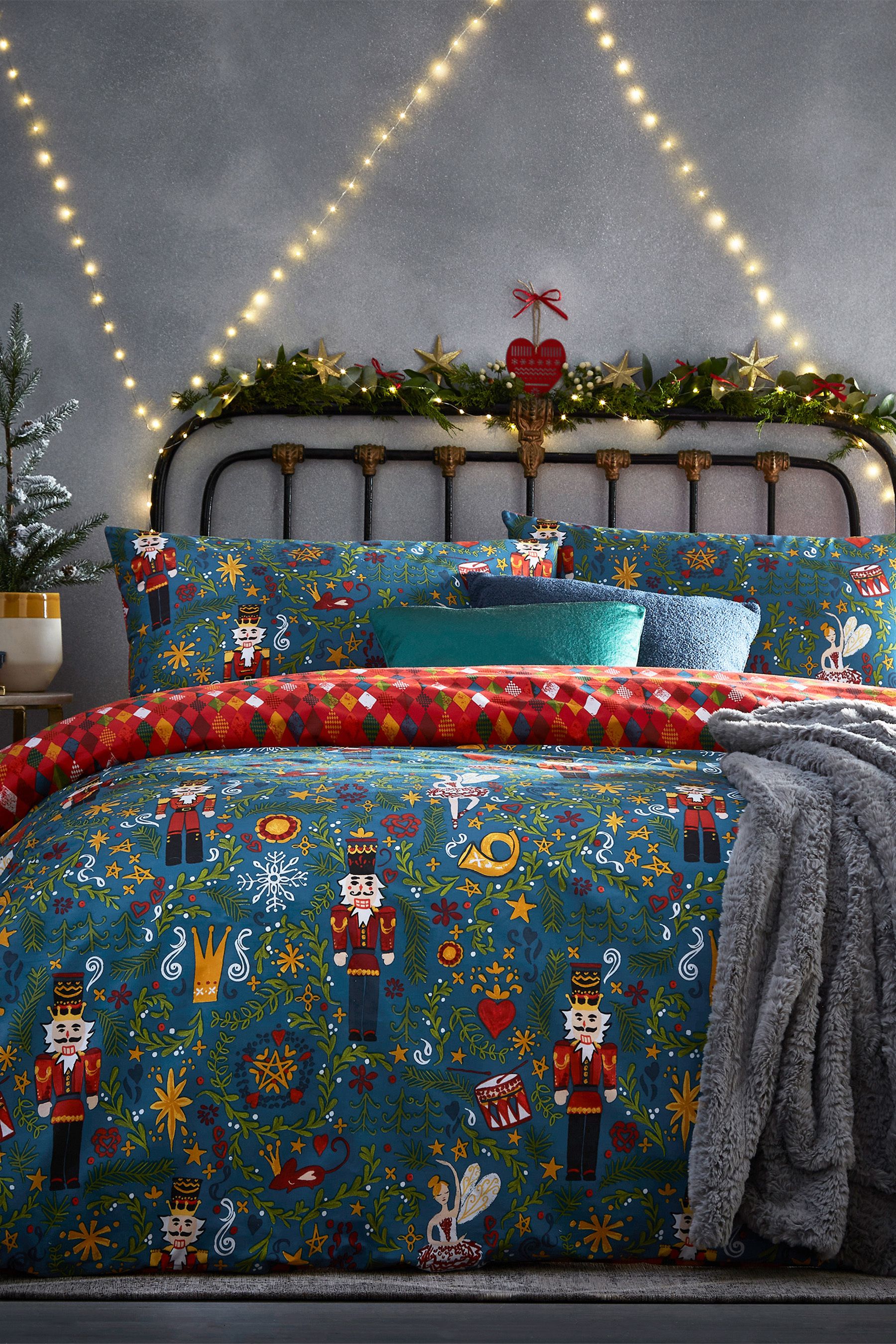 Buy furn. Blue Nutcracker Christmas Reversible Duvet Cover and