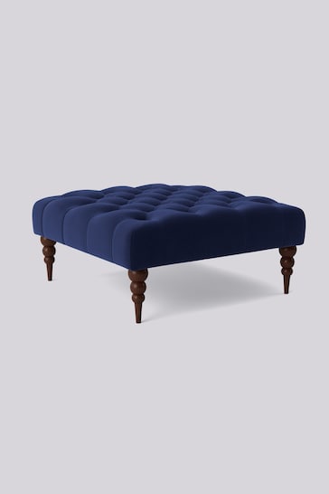 Swoon Easy Velvet Ink Blue Plymouth Square Ottoman
