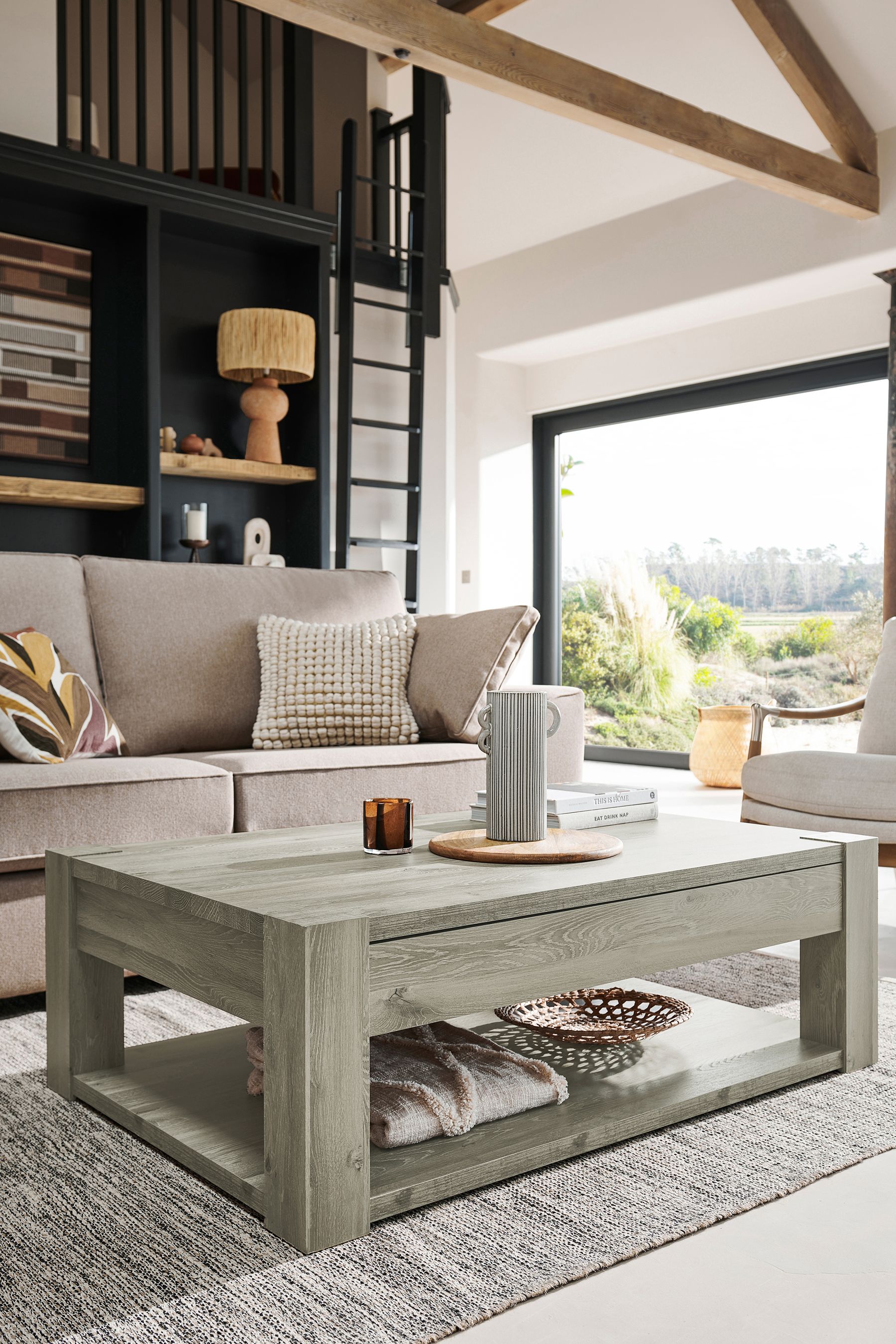 Large gray coffee shop table