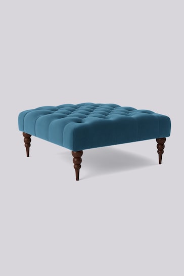 Swoon Easy Velvet Petrol Blue Plymouth Square Ottoman