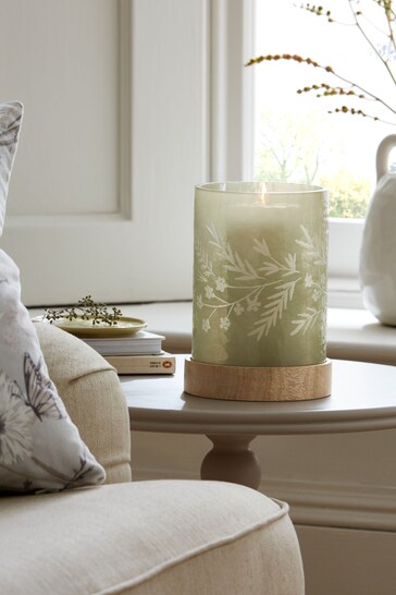 Buy Floral Glass Wood Hurricane Candle Holder from the Next UK online shop