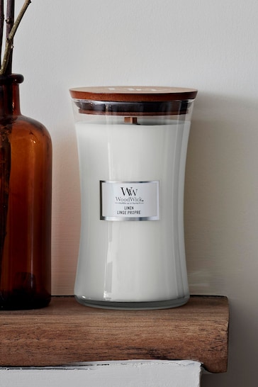 Woodwick White Large Hourglass Linen Candle