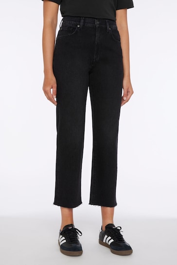 7 For All Mankind Logan Stovepipe Straight Crop High Rise Black Jeans