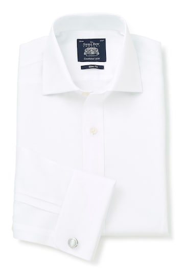 Savile Row Co White Fine Twill Slim Fit Double Cuff Shirt