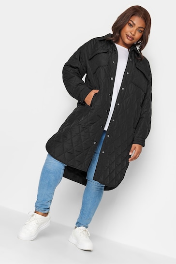 Yours Curve Black Light Weight Long Quilted Jacket