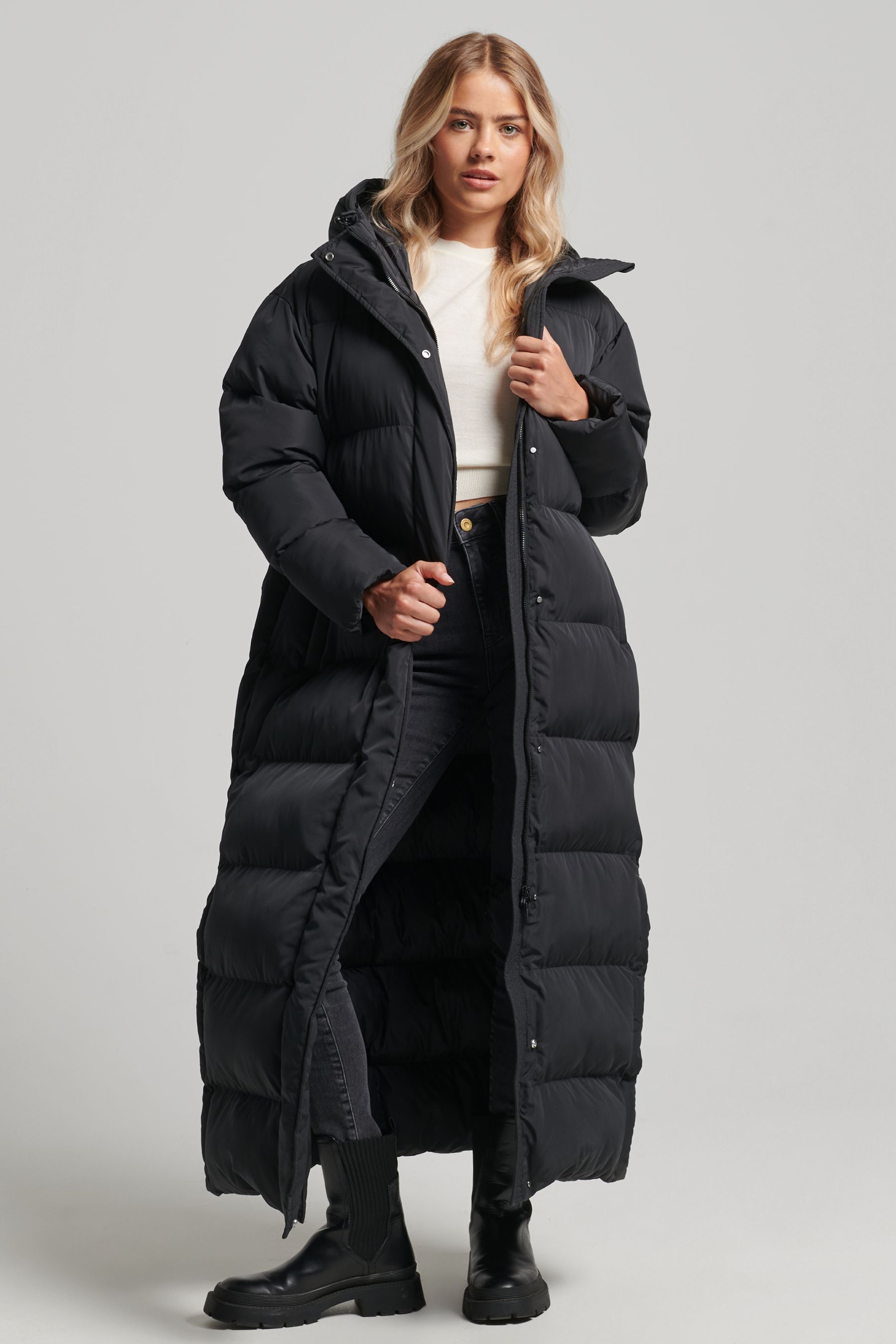 extra long black padded coat