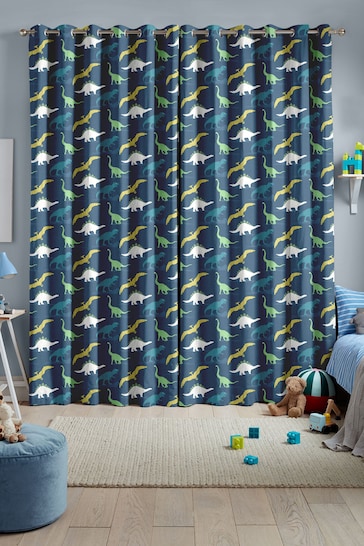 Navy Blue Multi Dino Made To Measure Curtains