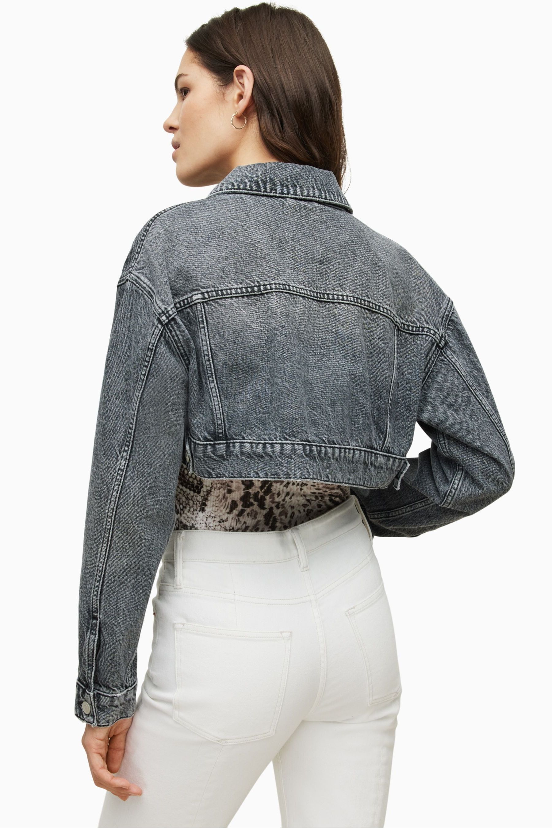 All saints cropped denim jacket top