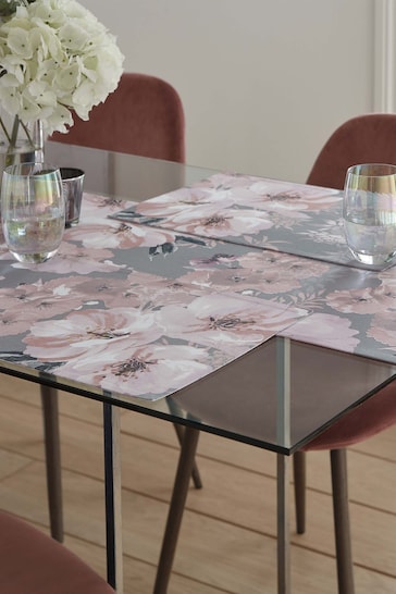 Catherine Lansfield 4 Pack Grey Dramatic Floral Wipeable Placemats