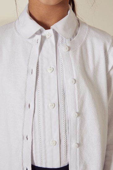 White Cotton Rich Frill Shoulder School Cardigan (3-16yrs)
