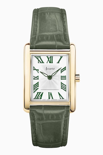 Accurist Womens Green Rectangle Leather Strap Analogue Watch