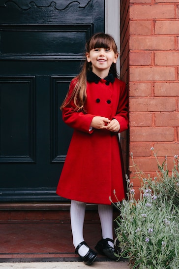 Trotters London Red Wool Scalloped Edge Coat