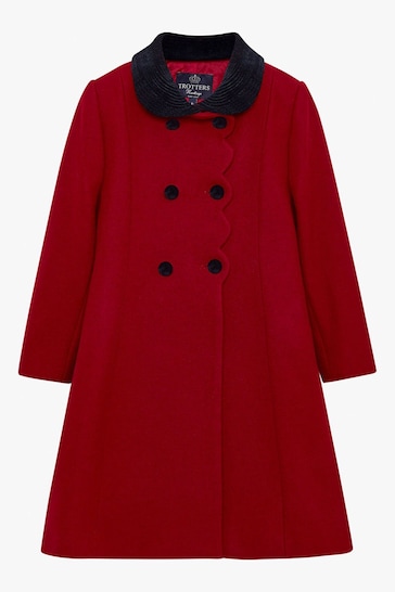 Trotters London Red Wool Scalloped Edge Coat