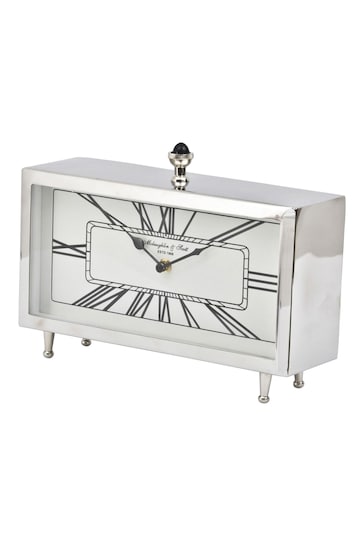 Libra Interiors Silver Nebolo Rectangular Table Clock