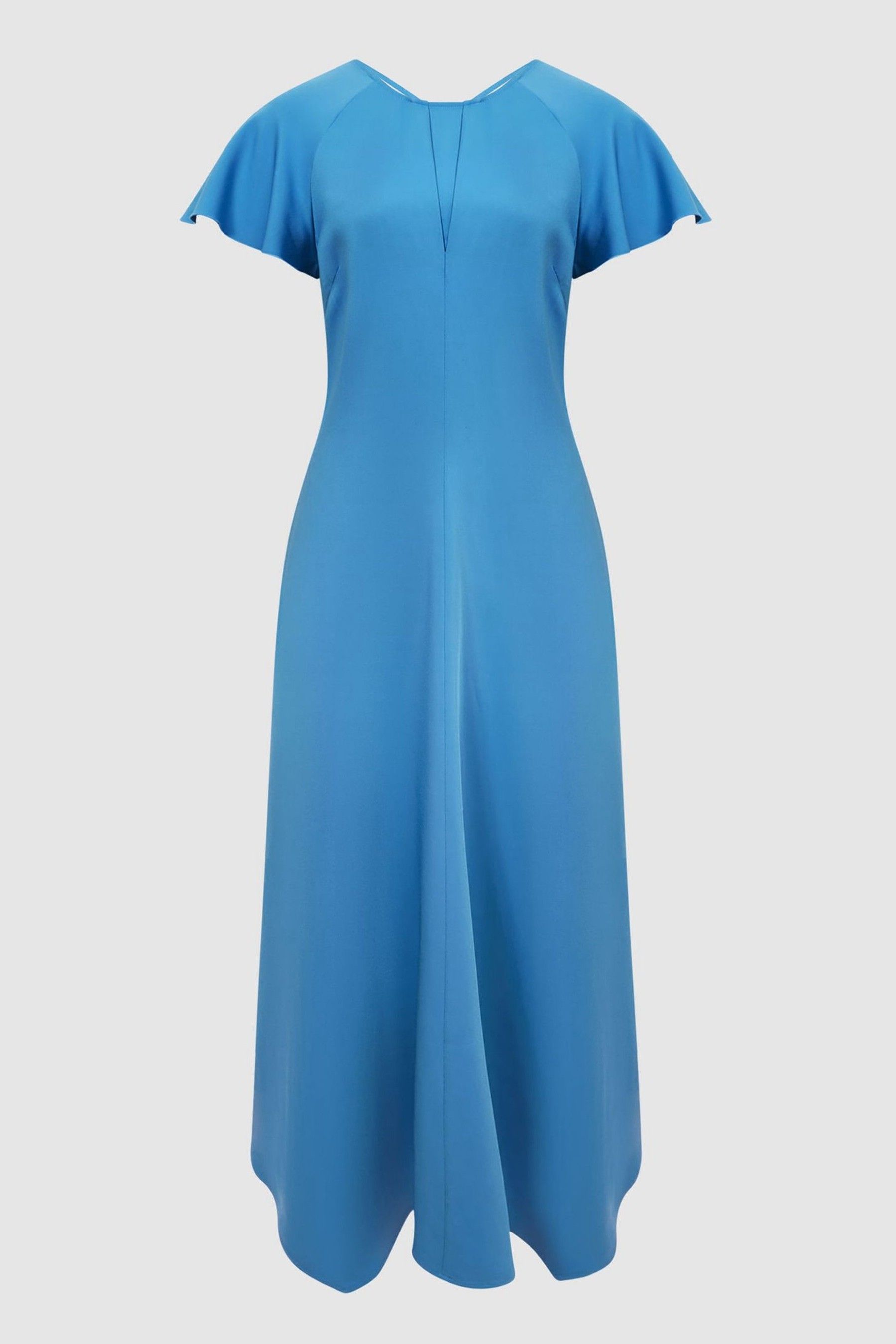 Reiss Blue Eleni Cap Sleeve Midi Dress