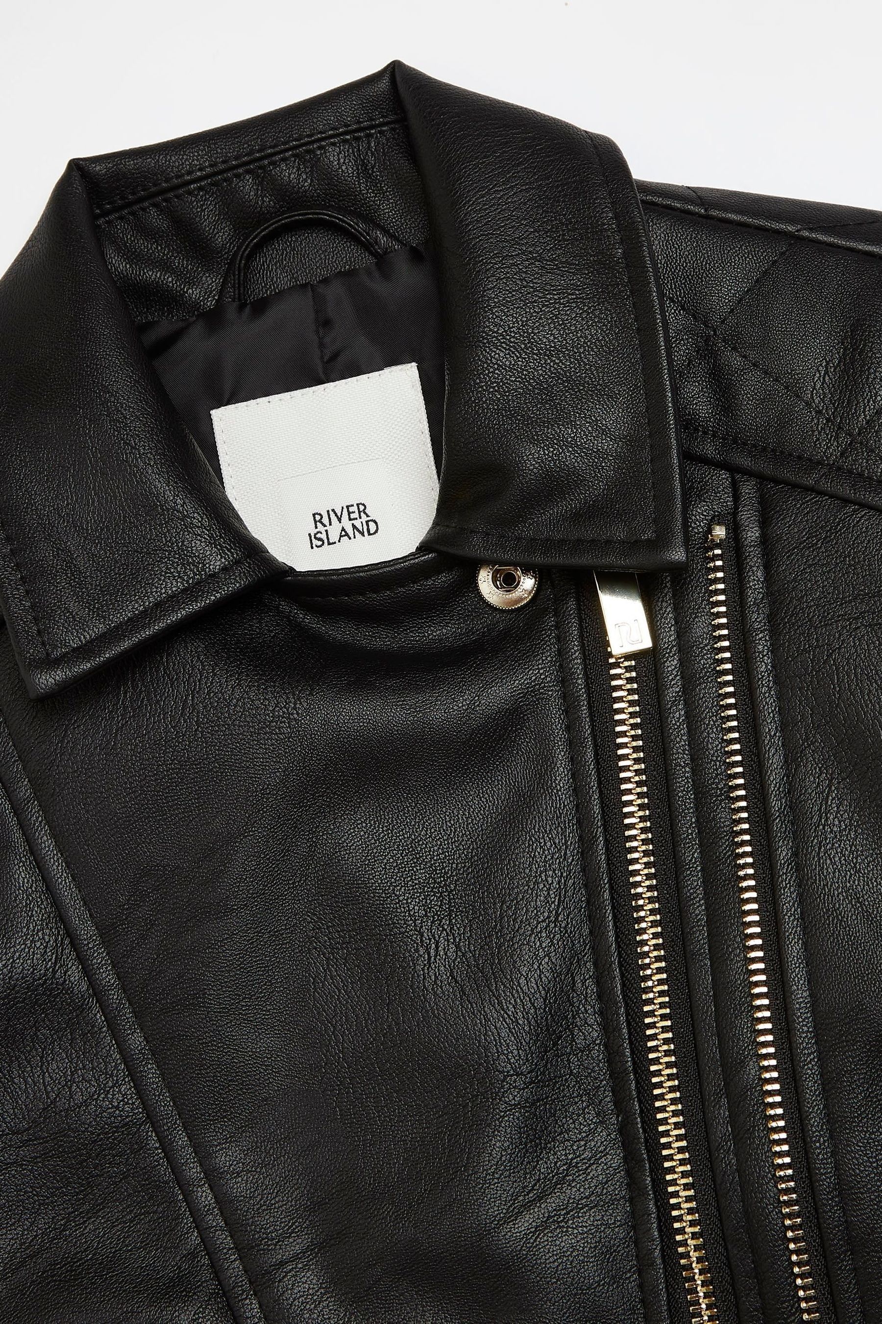 River Island Dark Black Girls Double Zip Biker Jacket
