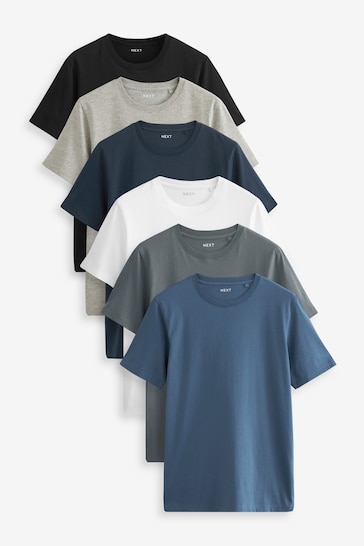 Black/Slate/Grey Marl/White/Navy/Blue Slim T-Shirts 6 Pack