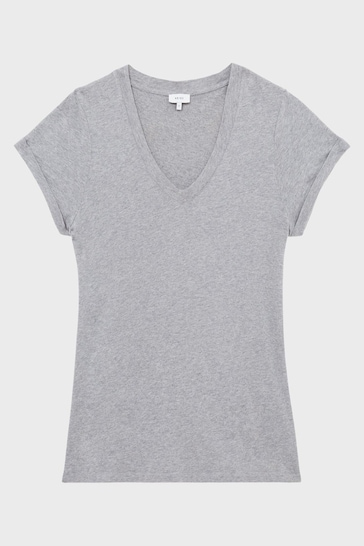 Reiss Grey Luana Cotton Jersey V-Neck T-Shirt