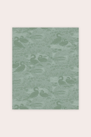 Laura Ashley Jade Green Swans Wallpaper