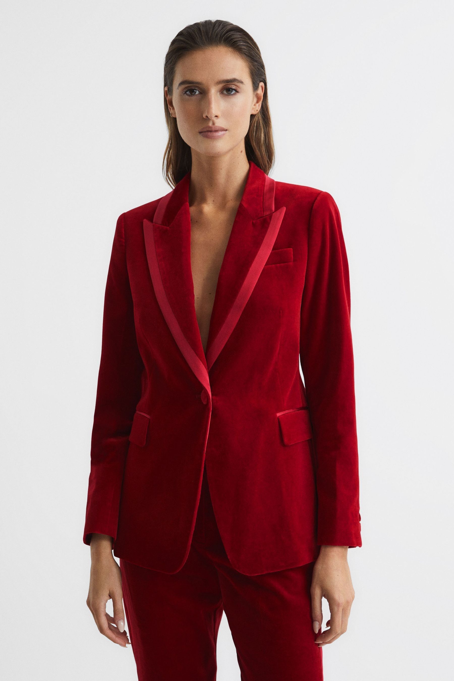 Red velvet dress jacket sales