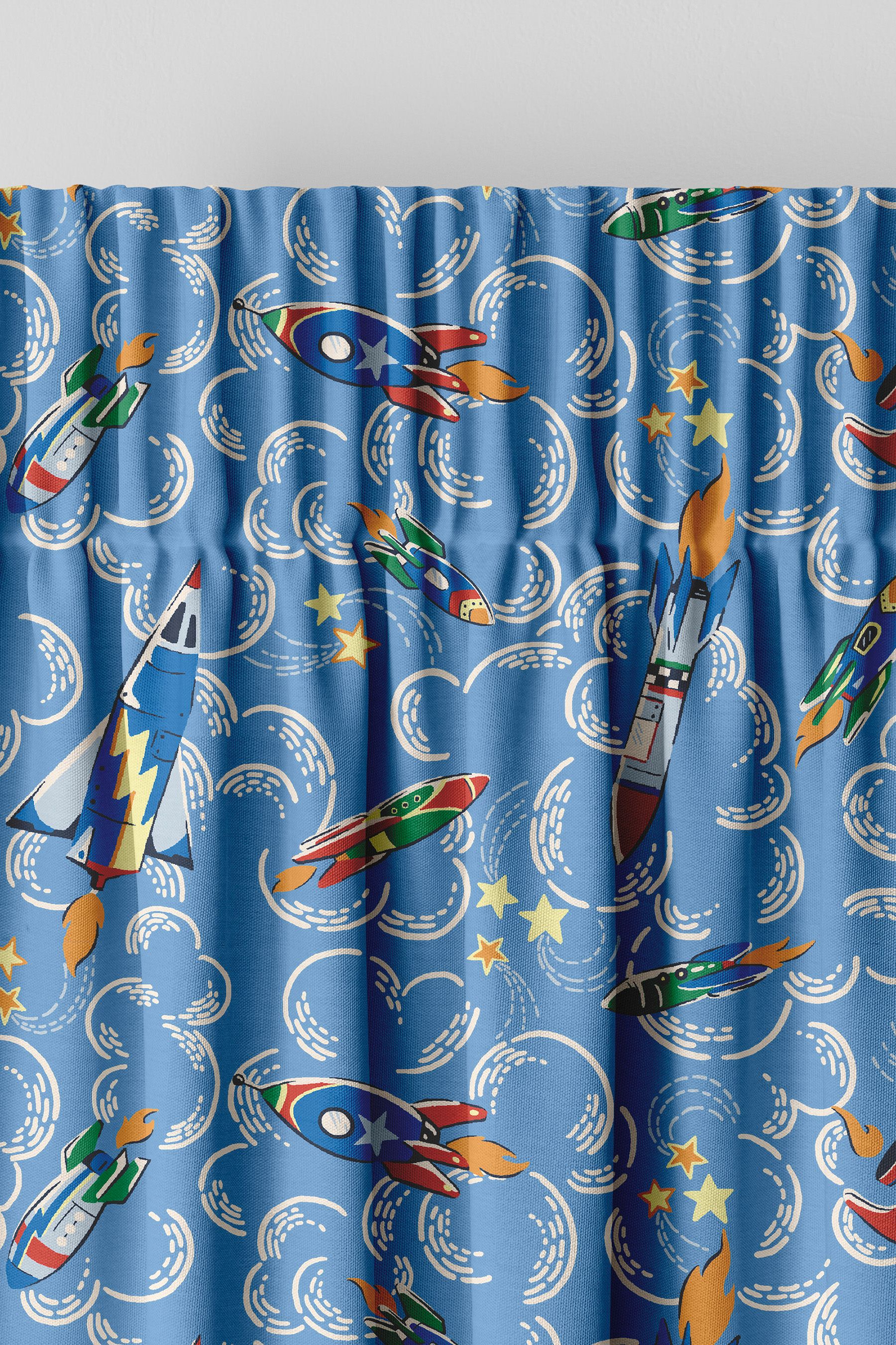 Cath Kidston Mid Blue Kids Rocket Made To Measure Curtains