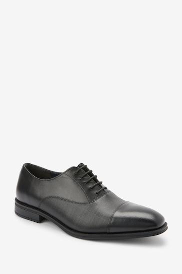 Black Leather Oxford Toe Cap Shoes