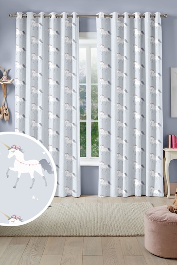 Blue Grey Kids Magical Unicorn Made To Measure Curtains