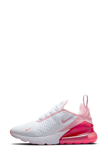 Nike White/Pink Youth Air Max 270 Trainers
