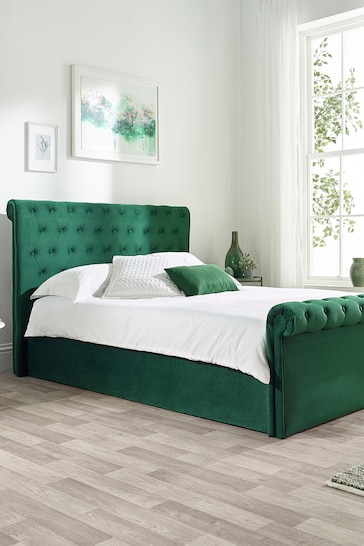 Aspire Furniture Emerald Green Chesterfield Storage Ottoman Bed