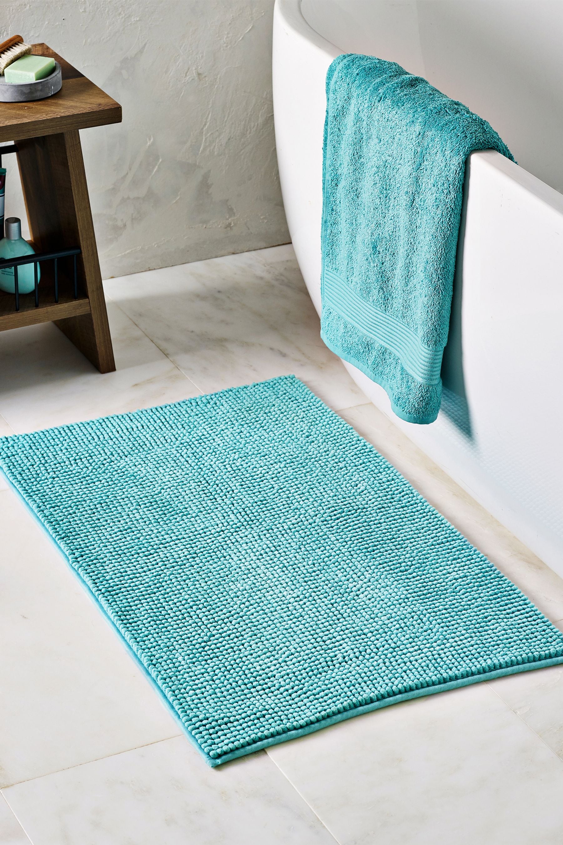 Teal top bathroom mats