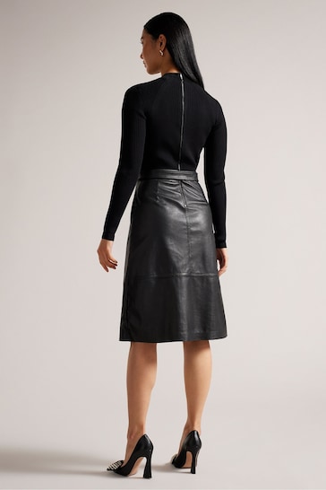 Ted Baker Black Alltaa Knitted Bodice Dress With Pleather Skirt